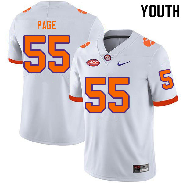 Youth #55 Payton Page Clemson Tigers College Football Jerseys Sale-White - Click Image to Close